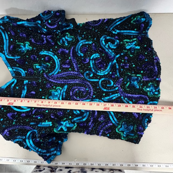 VINTAGE Laurence Kazar 100% Silk all over Sequin Formal Cocktail Top Size M - Picture 10 of 11